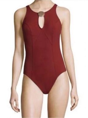 Amoressa Givenchy Maroon One-Piece Swimsuit with Gold Accents